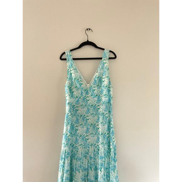 RIXO London Carrie linen and silk maxi Floral blue white dress sz XS - Picture 9 of 9